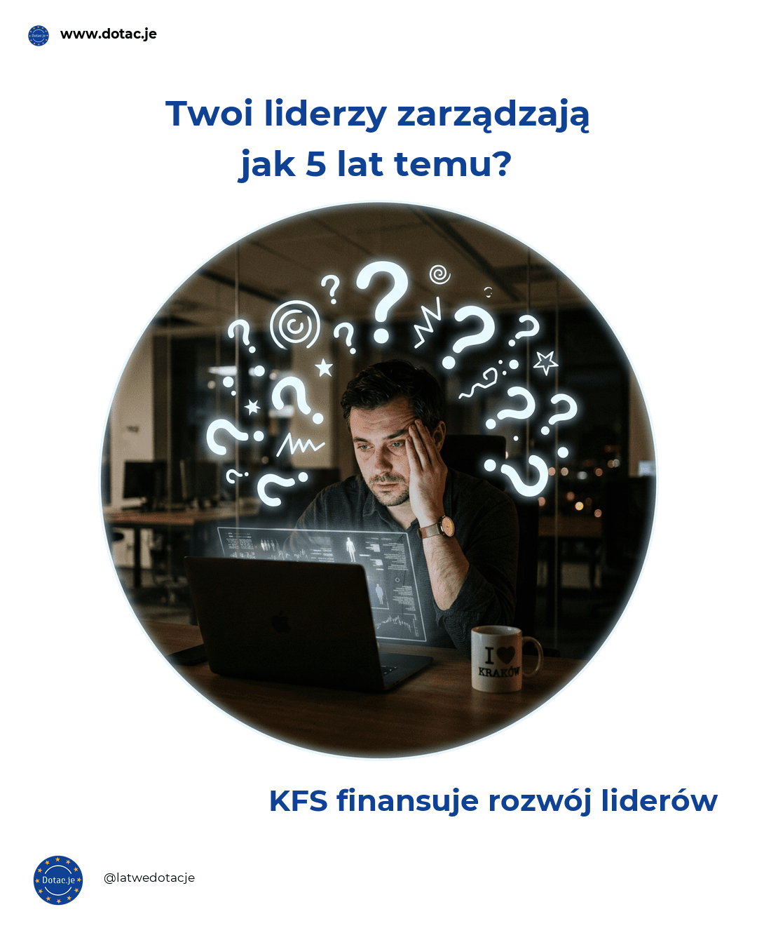 szkolenia liderskie KFS 2026 — zmęczony menedżer przy biurku