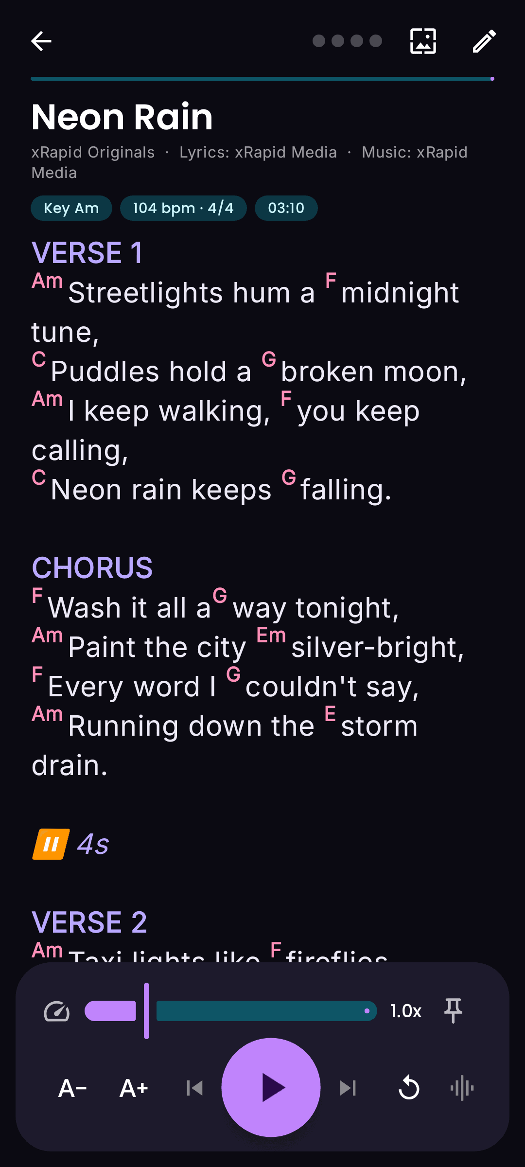 xRapid Lyrics App Clean, distraction-free lyrics view with auto-scroll, every song, every word.
