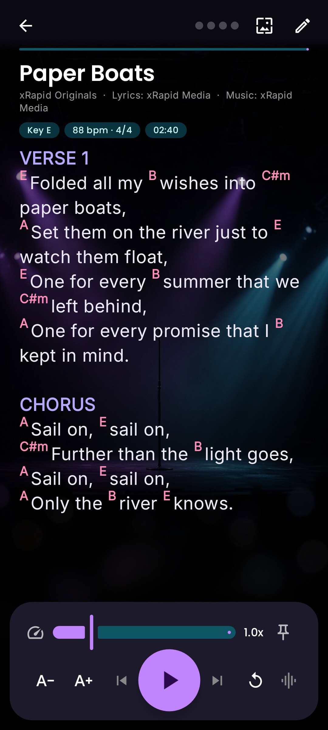 xRapid Lyrics App Perform on stage with beautiful backgrounds: stage photo or neon glow.