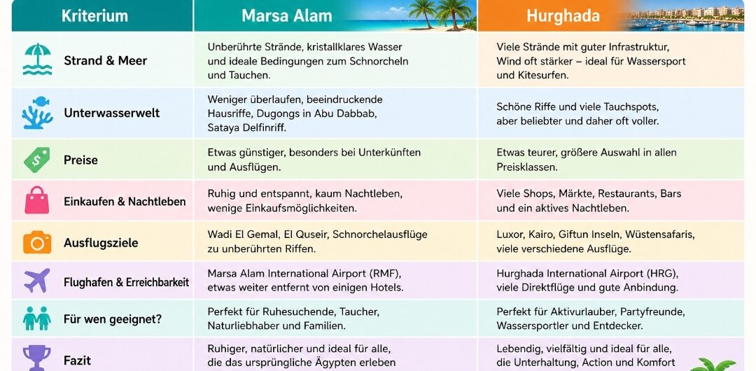 Hurghada oder Marsa Alam Vergleich: Wetter, Ausflüge und Lage im Überblick für Ägypten Urlauber