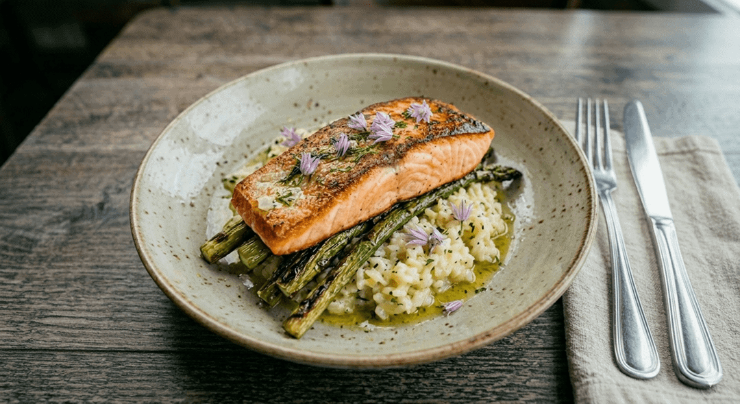 Seared Salmon over Asparagus