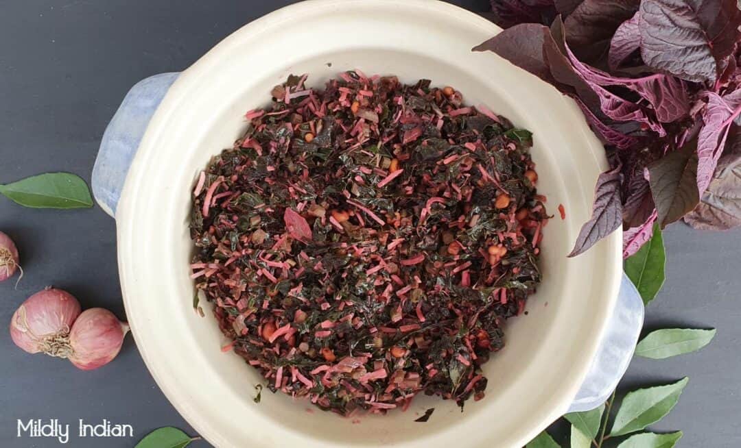 Cheera thoran, amaranth leaf stirfry