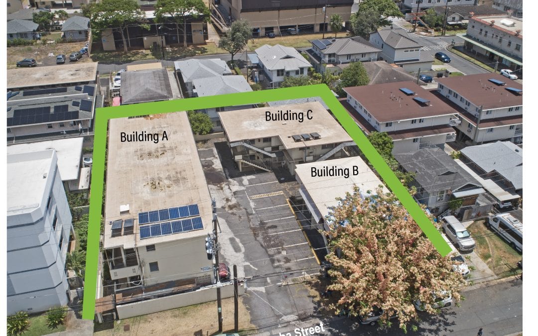 Aerial view of 26-unit apartment building at 1917 Algaroba Street Honolulu"