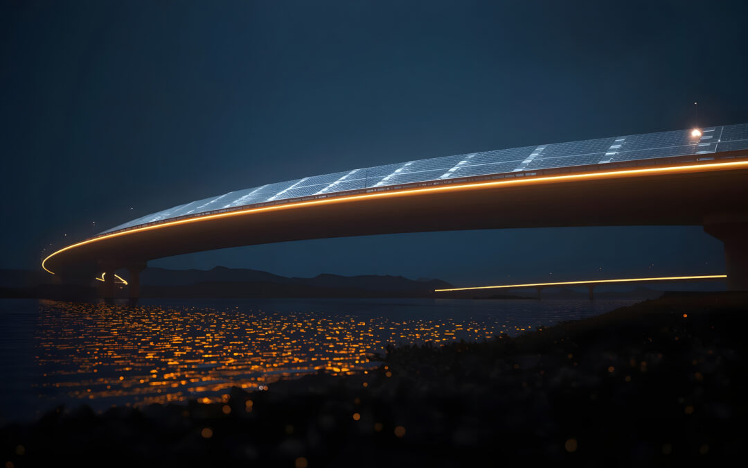 Illuminated bridge crossing dark water at night representing confident SAP transition