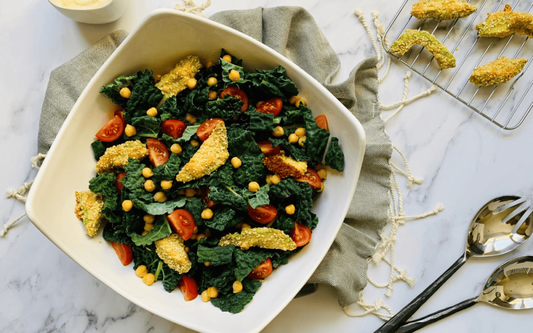 Kale Caesar Salad with Parmesan Crusted Avocado