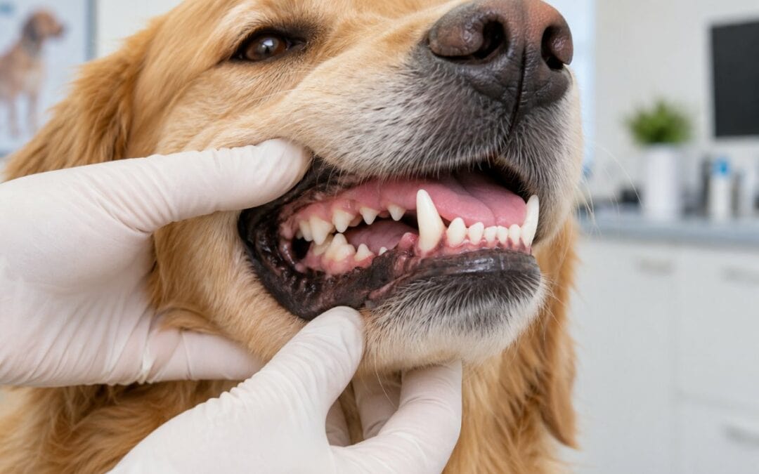 Chien montrant des dents blanches et saines