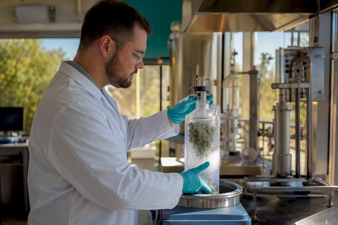 Cannabis live resin extraction setup close-up