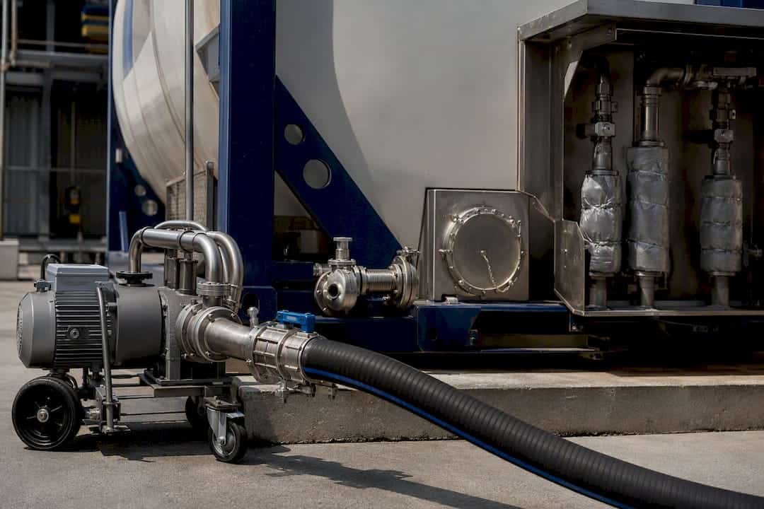 Pumpe und Heizanschlüsse am Tankcontainer