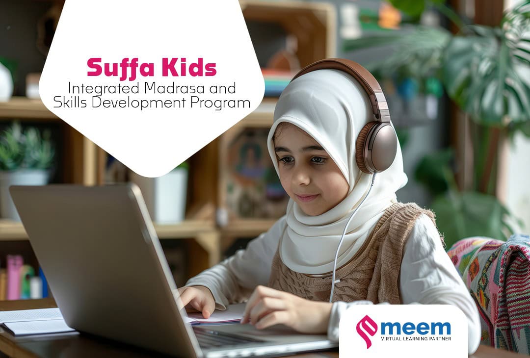 Muslim girl learning online in the Suffa Kids Islamic programming course by MeeM Academia