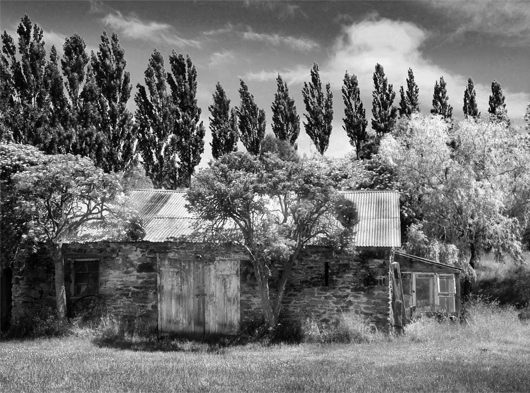 Historic cottage near Hyde Central Otago. B&W