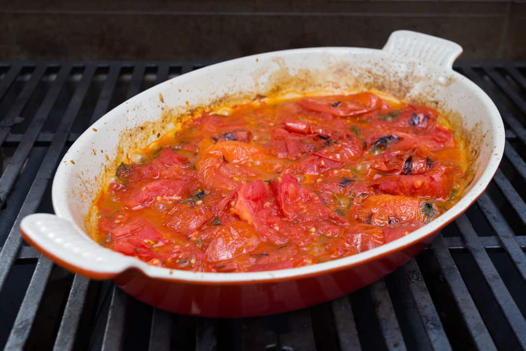 cooking tomato sauce on the grill
