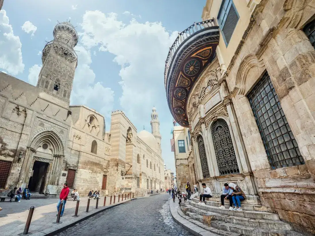 Stone mosques and historic buildings in medieval Cairo