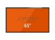 65 Zoll Touchscreen mieten - Bestand erweitert bei SIMONS Production Company. Touchscreen Monitor in 65" mit Simons Production Logo und orangen Hintergrund