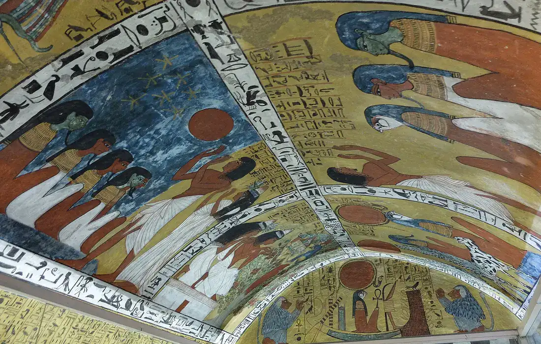 Colourful painted ceiling of Sennedjem at Deir el-Medina