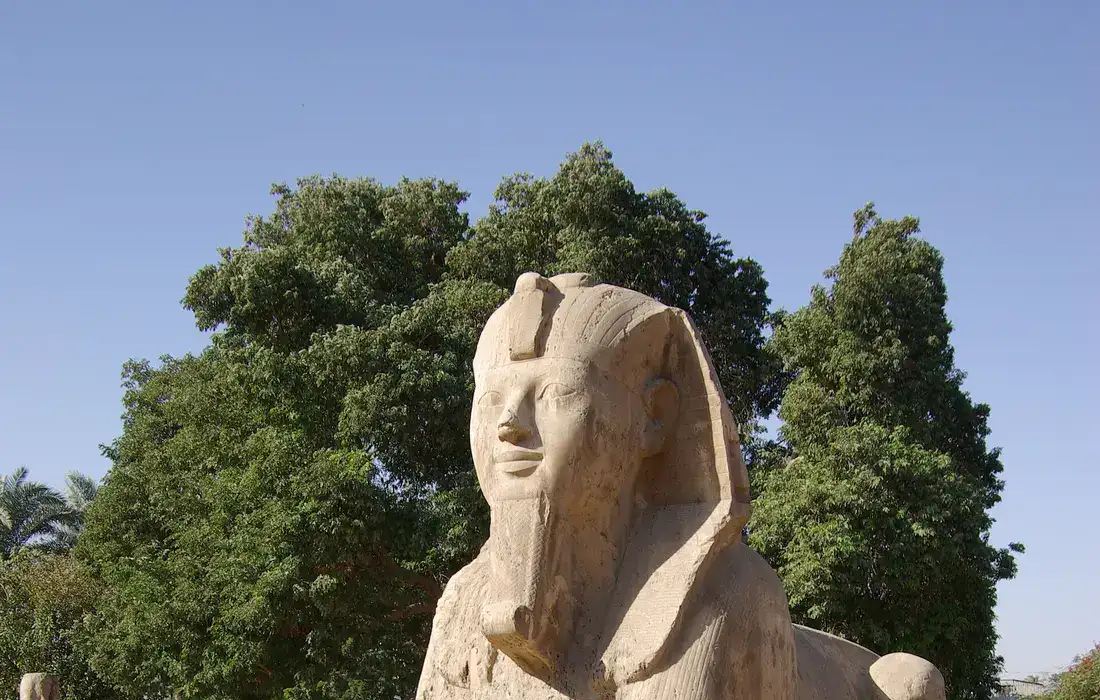 Alabaster Sphinx at the ancient city of Memphis in Egypt