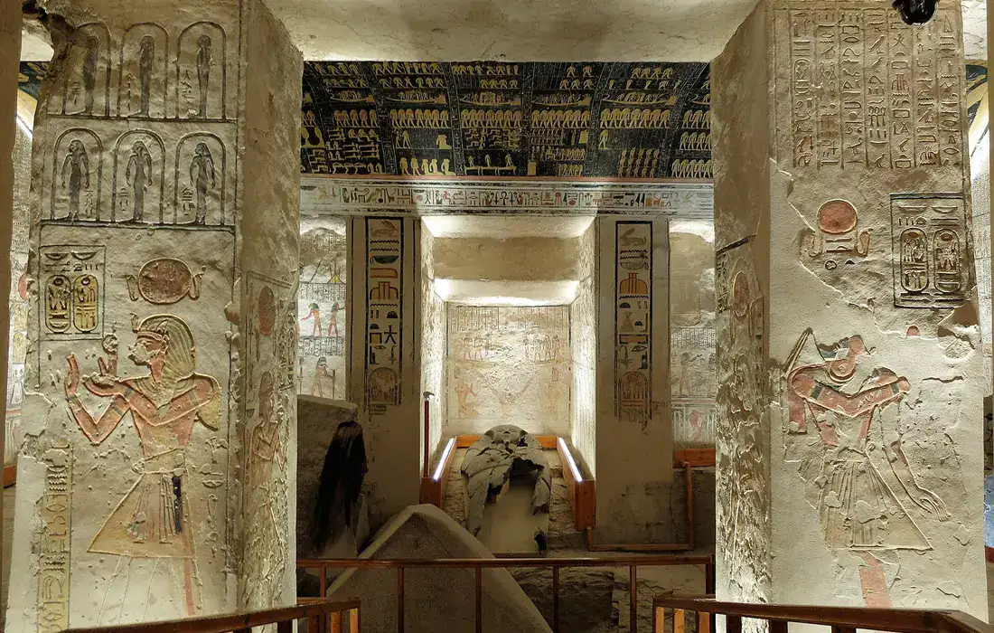 Tombs in Egypt: painted royal burial chamber in the Valley of the Kings