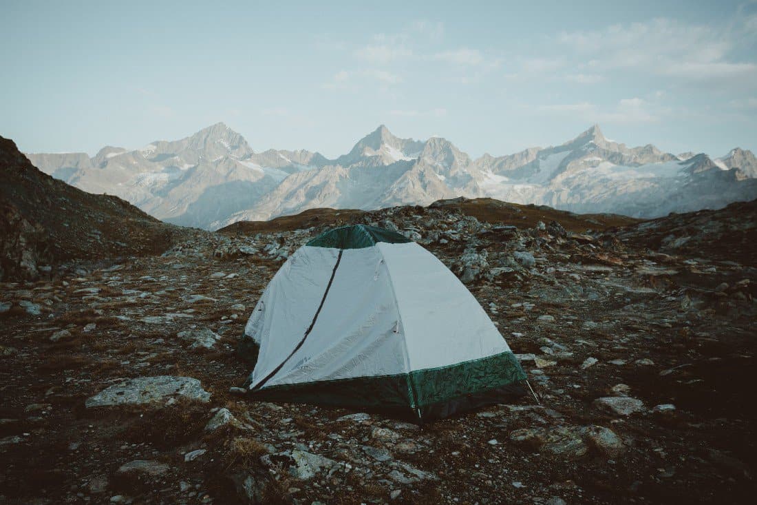 a tent high in the mountains