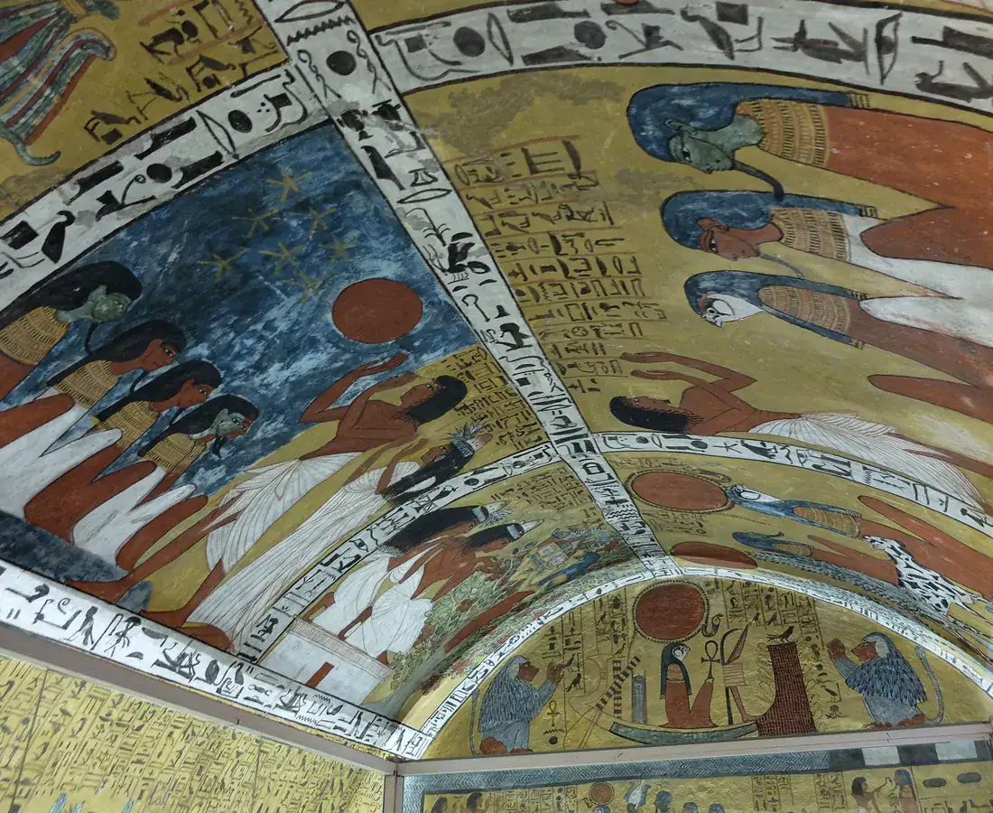 Painted ceiling inside Sennedjem tomb TT1 at Deir el-Medina