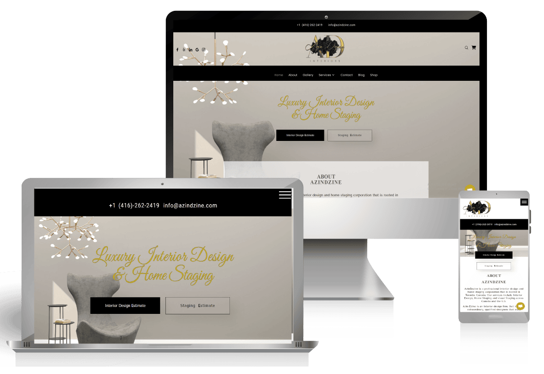 azindzine interior designer website desktop, mobile and tablet view
