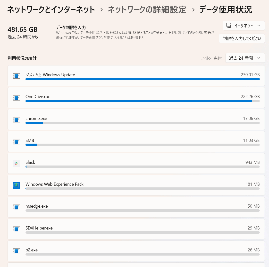 過去24時間で481.65GB通信