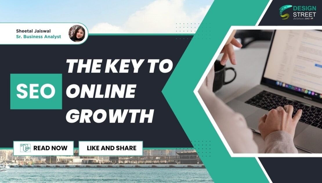 SEO online growth banner for Dubai businesses with digital marketing and website optimization concept