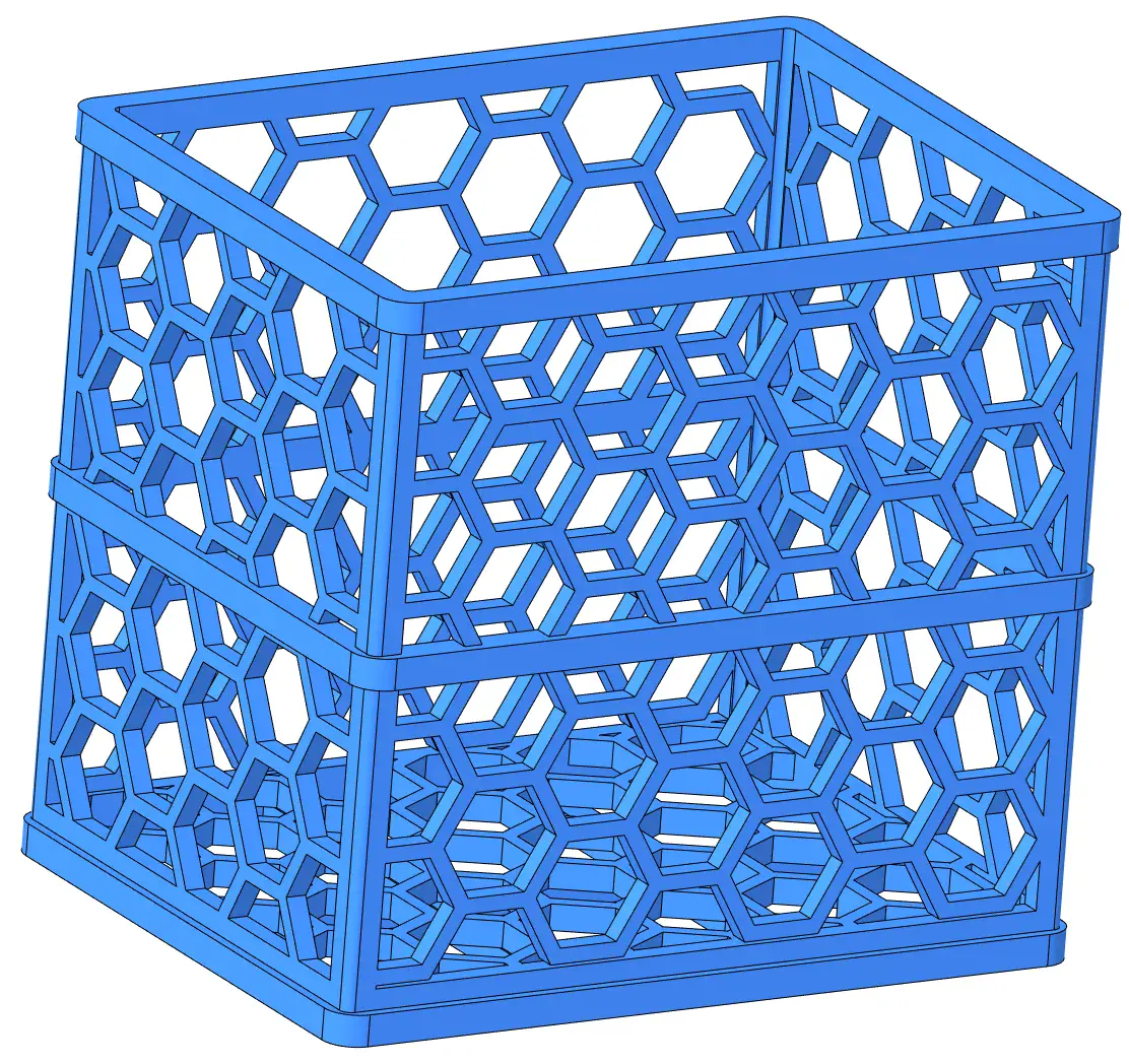 Three-dimensional model of a rectangular basket with honeycomb sidewalls