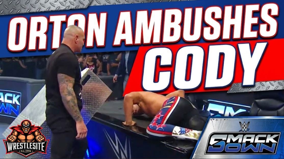 Randy Orton attacks Cody Rhodes with steel steps during WWE SmackDown brawl through Boston crowd