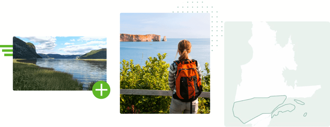 Régions Montage photo du Saguenay, de la Gaspésie et une carte des régions du Québec