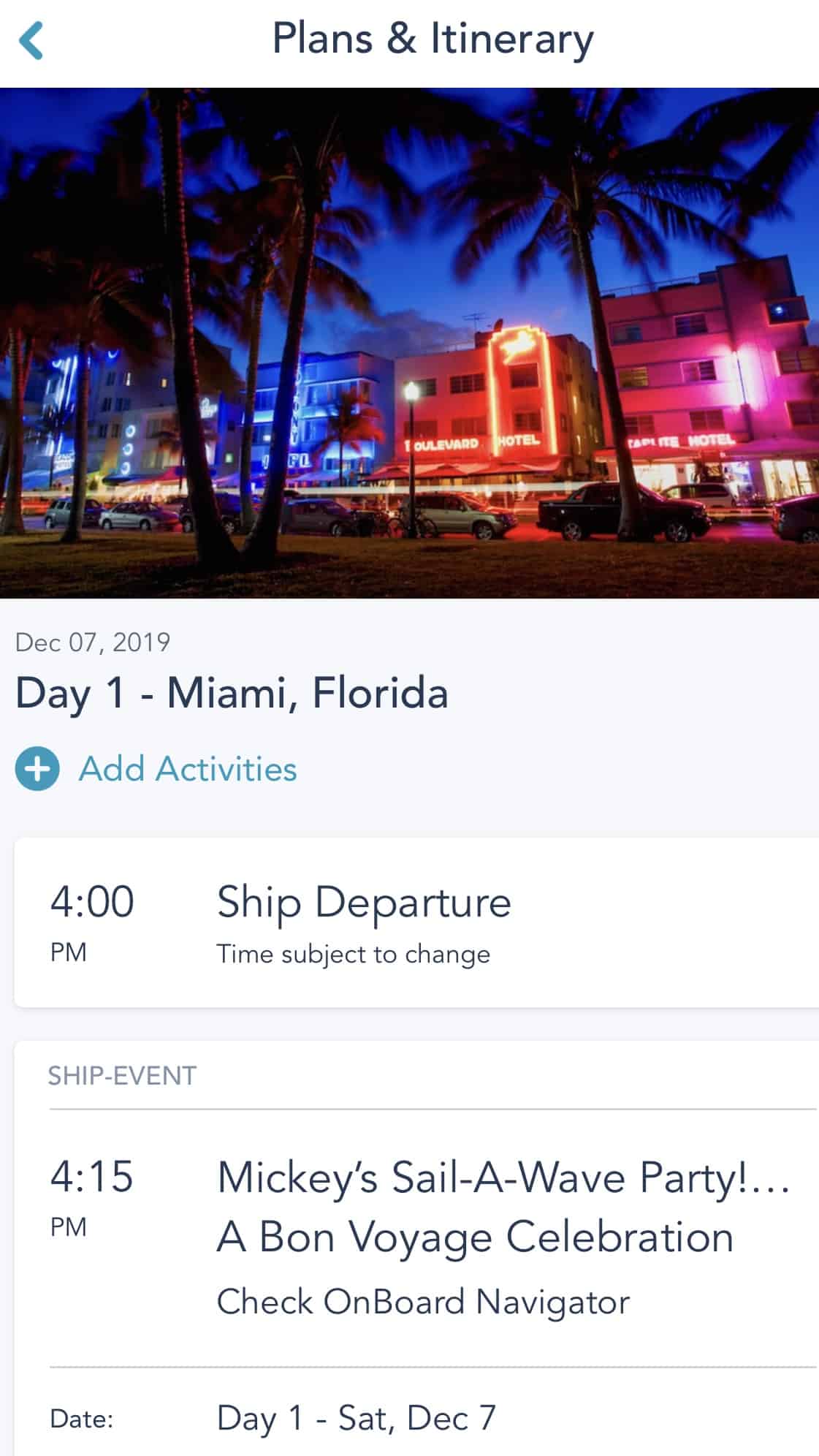 screen shot of Disney Cruise Navigator App