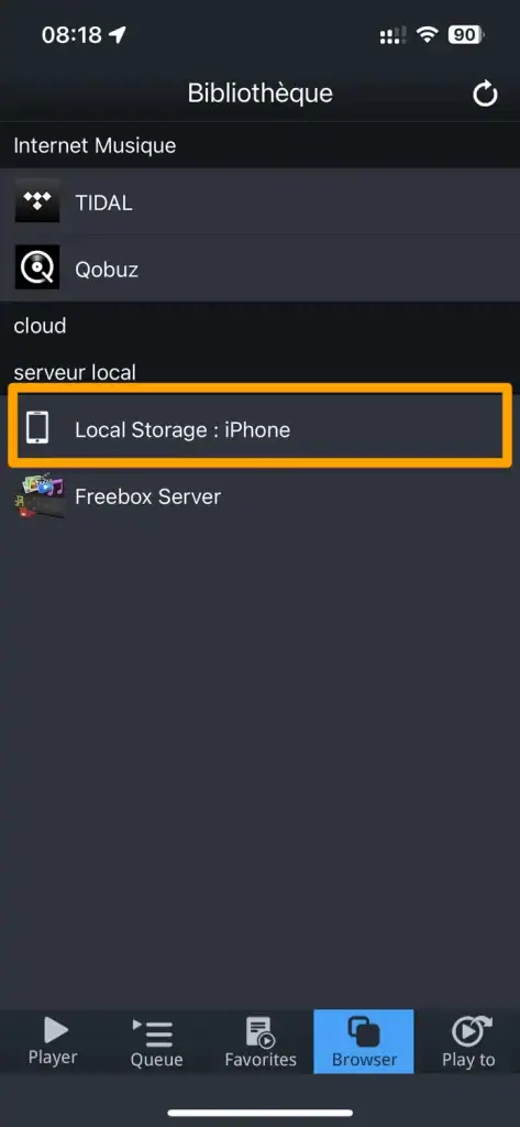 12 - Dans mConnect, ouvrir la fonction "Browser" et choisissez "Local Storage"