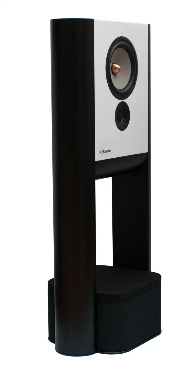 Grimm Audio Ls1v2 blanche avec caisson vue de gauche
