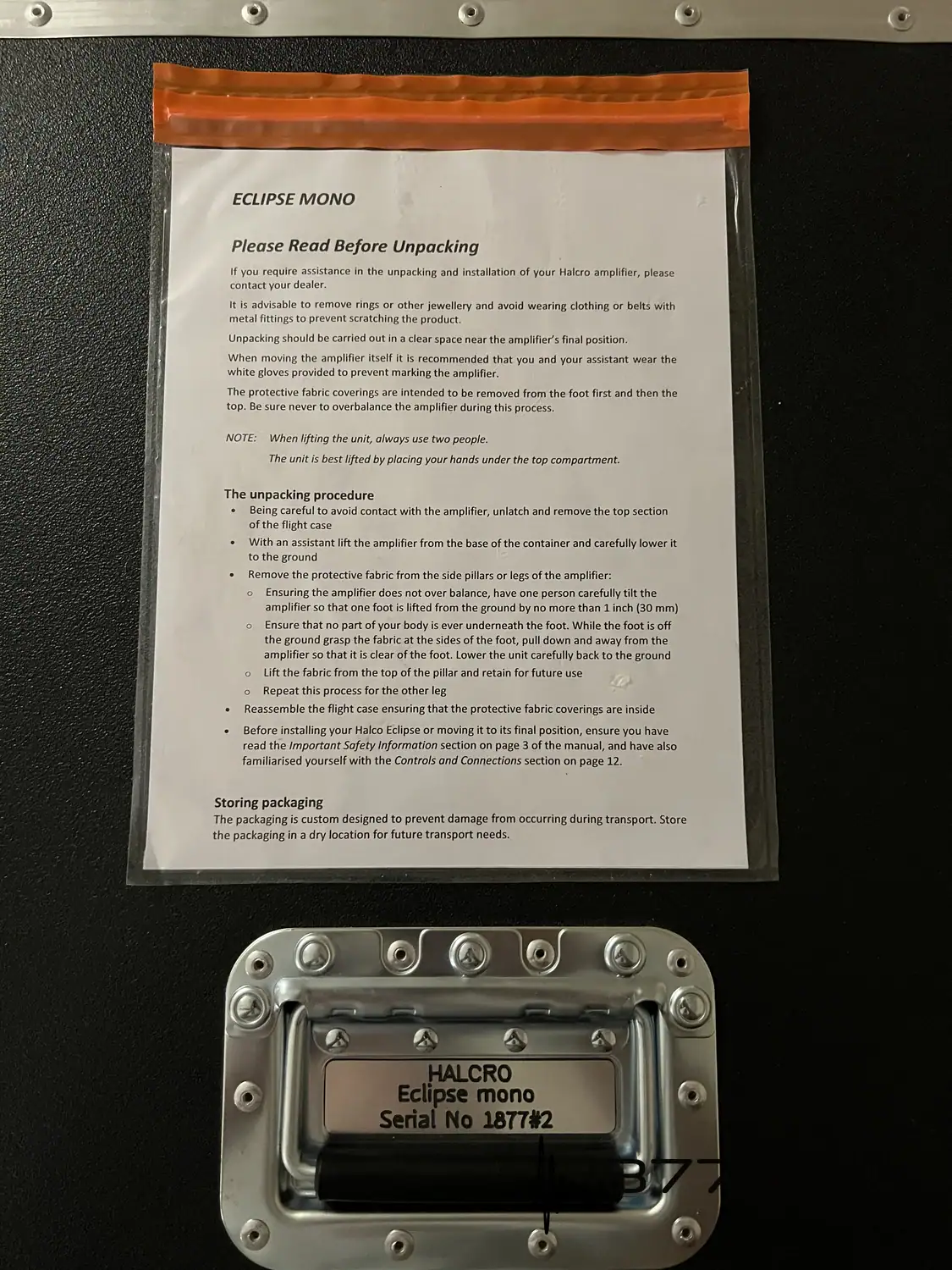 Halcro Eclipse mono notice de déballage