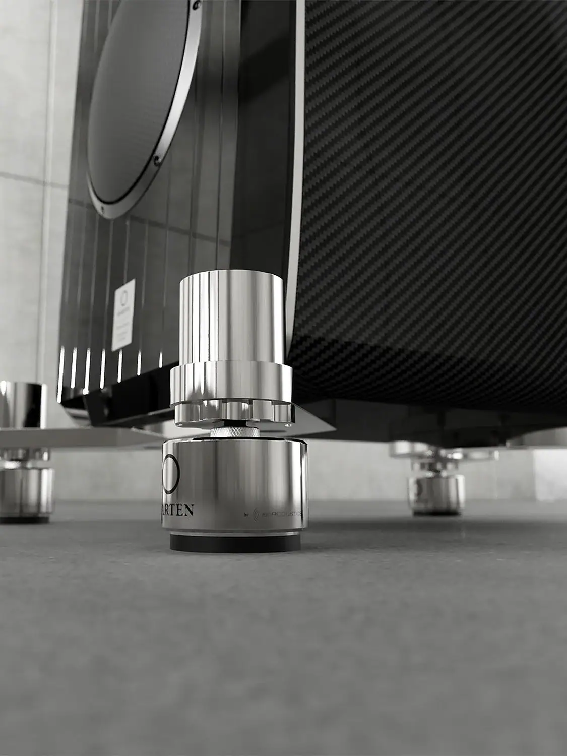 Zoom des isolateurs de l'enceinte Marten Coltrane Quintet créés sur-mesure en collaboration avec IsoAcoustics