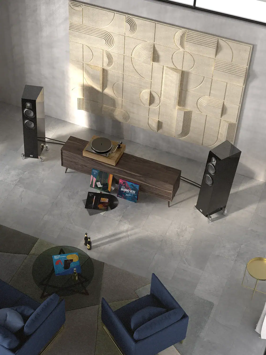 Marten Parker Trio dans une pièce générée en 3D