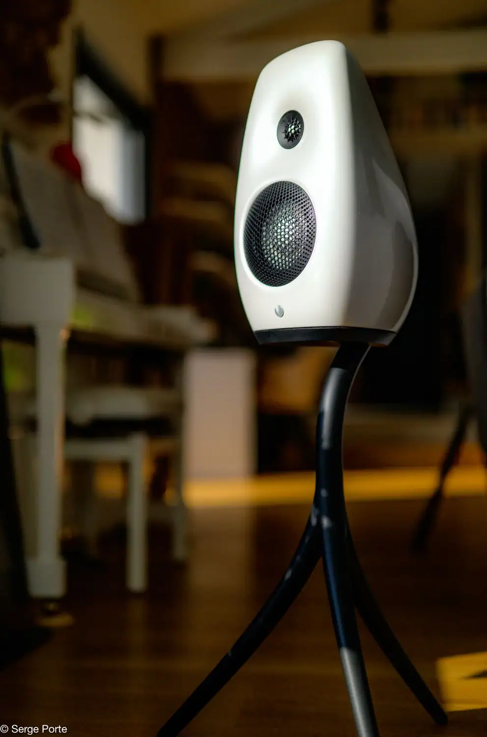 Vivid Audio Kaya S12 Pearl White sur son pied spécifique dans l'auditorium de 1877.audio