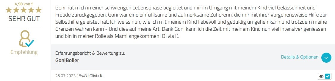 Rückmeldung 5 Sterne Coaching für Mütter
