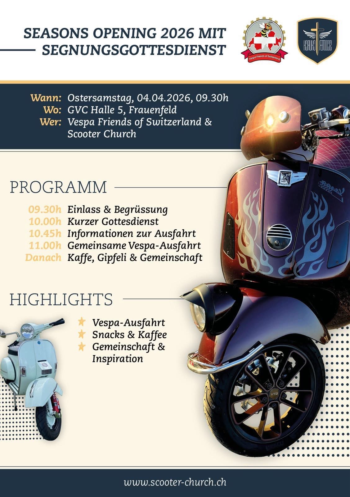 Vespa Friends of Switzerland & Scooter Church - Season Opening 2026 mit Gottesdienst