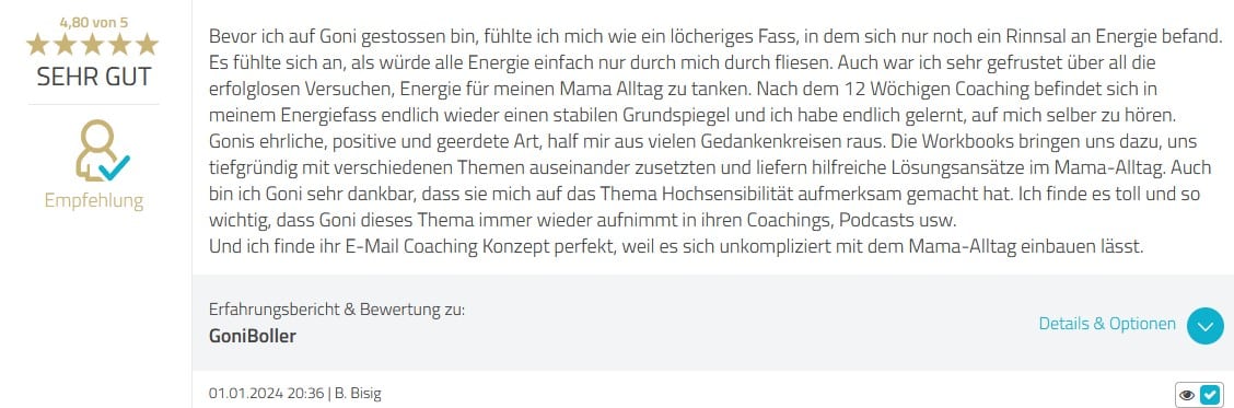 Kundinnen Feedback zum Mama E-Mail Coaching