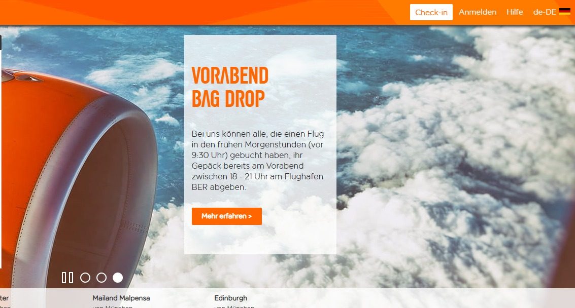 Auf der EasyJet Webseite "Check-In" wählen