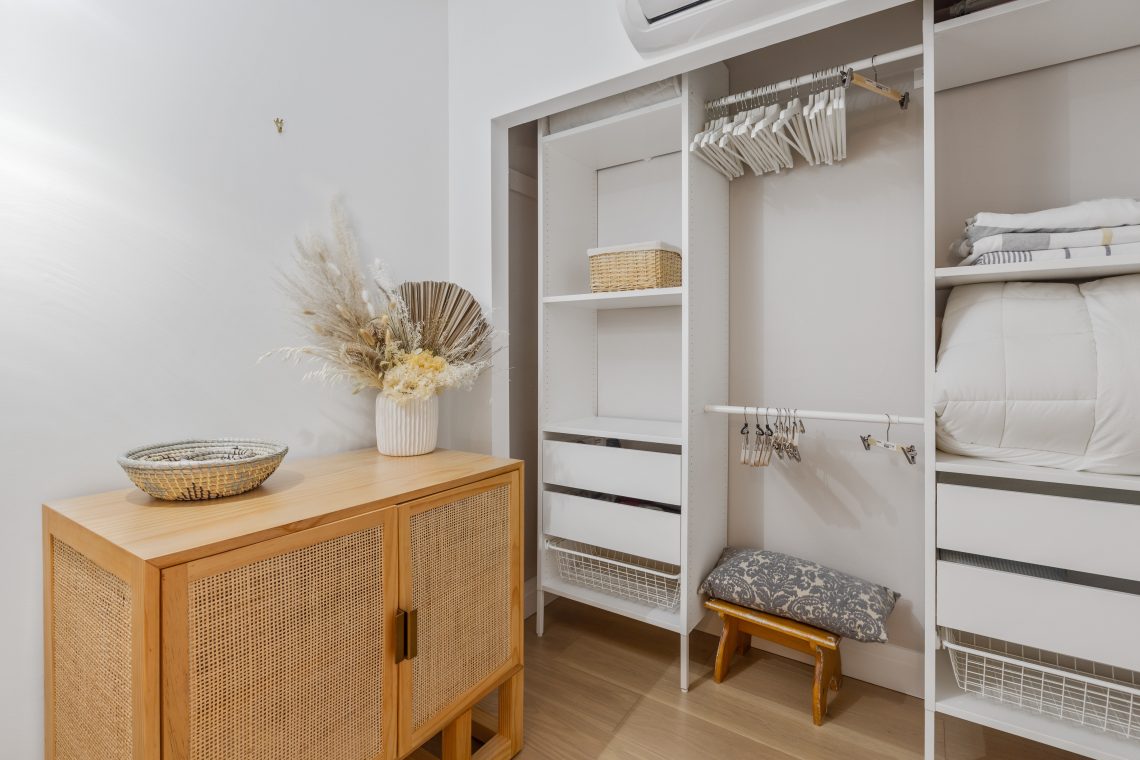 Closet Organization with shelves and dresser