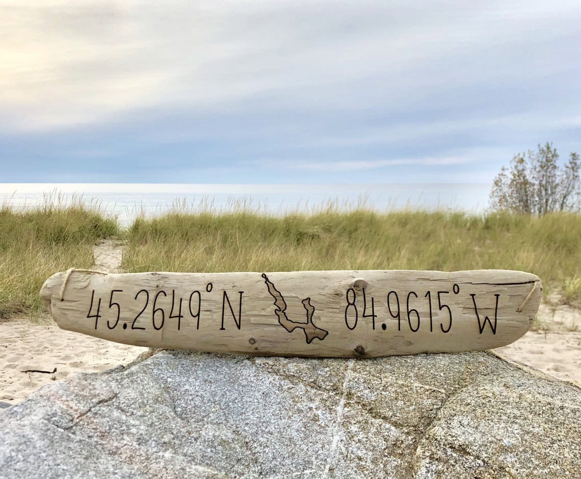 Lake Outline Driftwood Sign