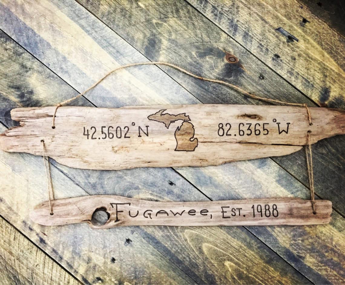 Two Tier Driftwood Sign With Home State