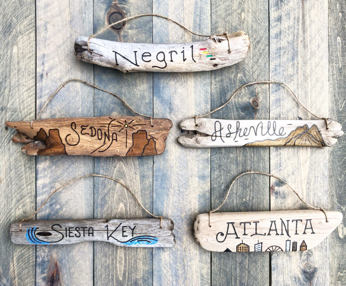 Driftwood Sign Gallery Wall - Custom Driftwood Travel Signs