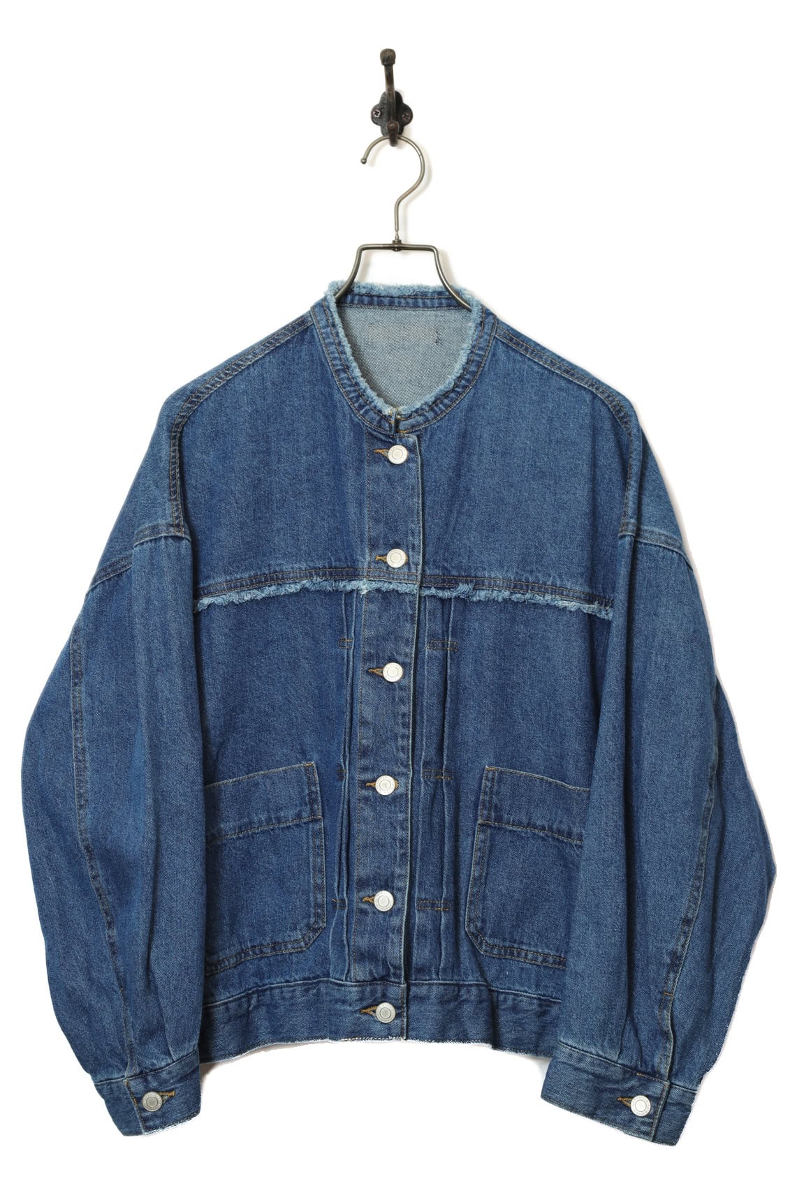 VINTAGE NO COLLAR DENIM JACKET/L