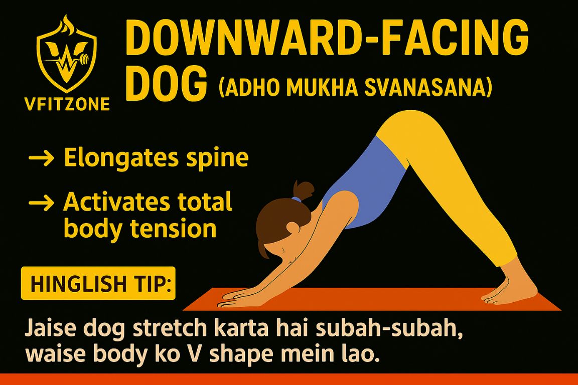 Downward-Facing Dog (Adho Mukha Svanasana) – Full-body yoga pose to elongate spine and improve posture for kids