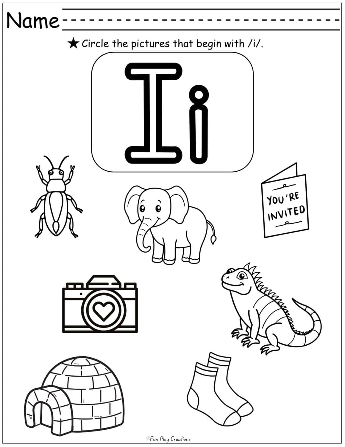 worksheet with graphics and large Ii