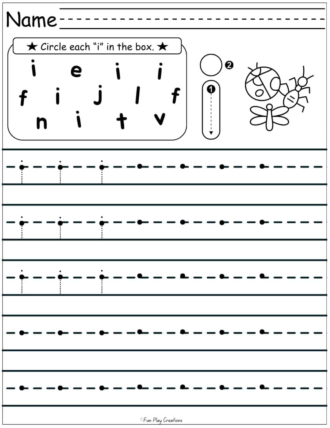 worksheet with handwriting lines for lowercase i