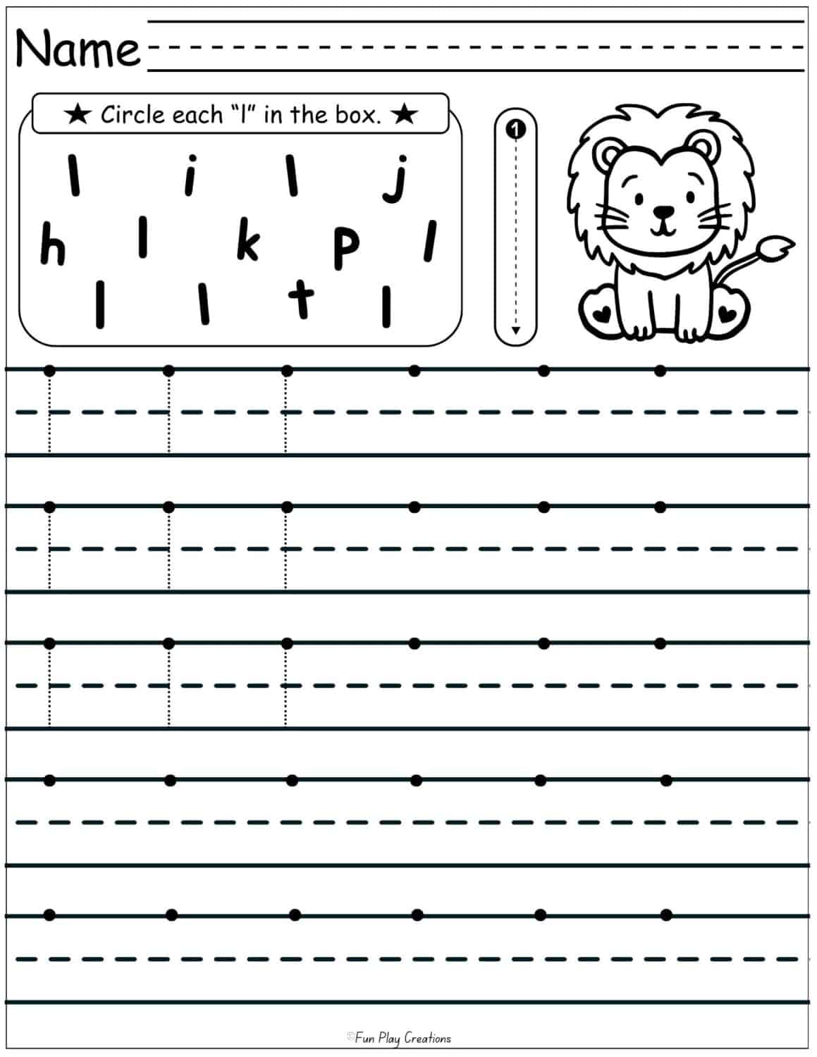 worksheet with lines to write lowercase l