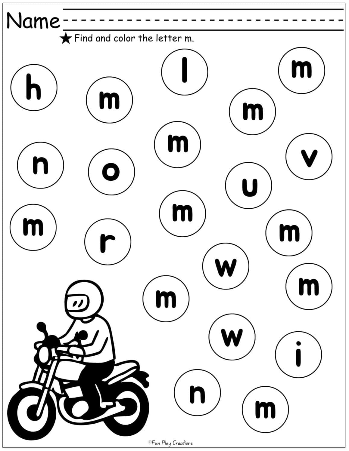 worksheet with bubbles that contain lowercase letters