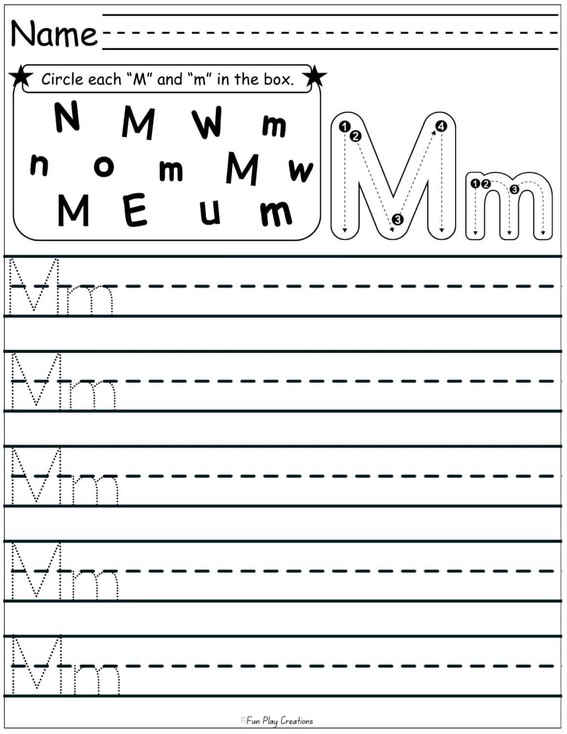 primary handwriting lines with capital and lowercase m
